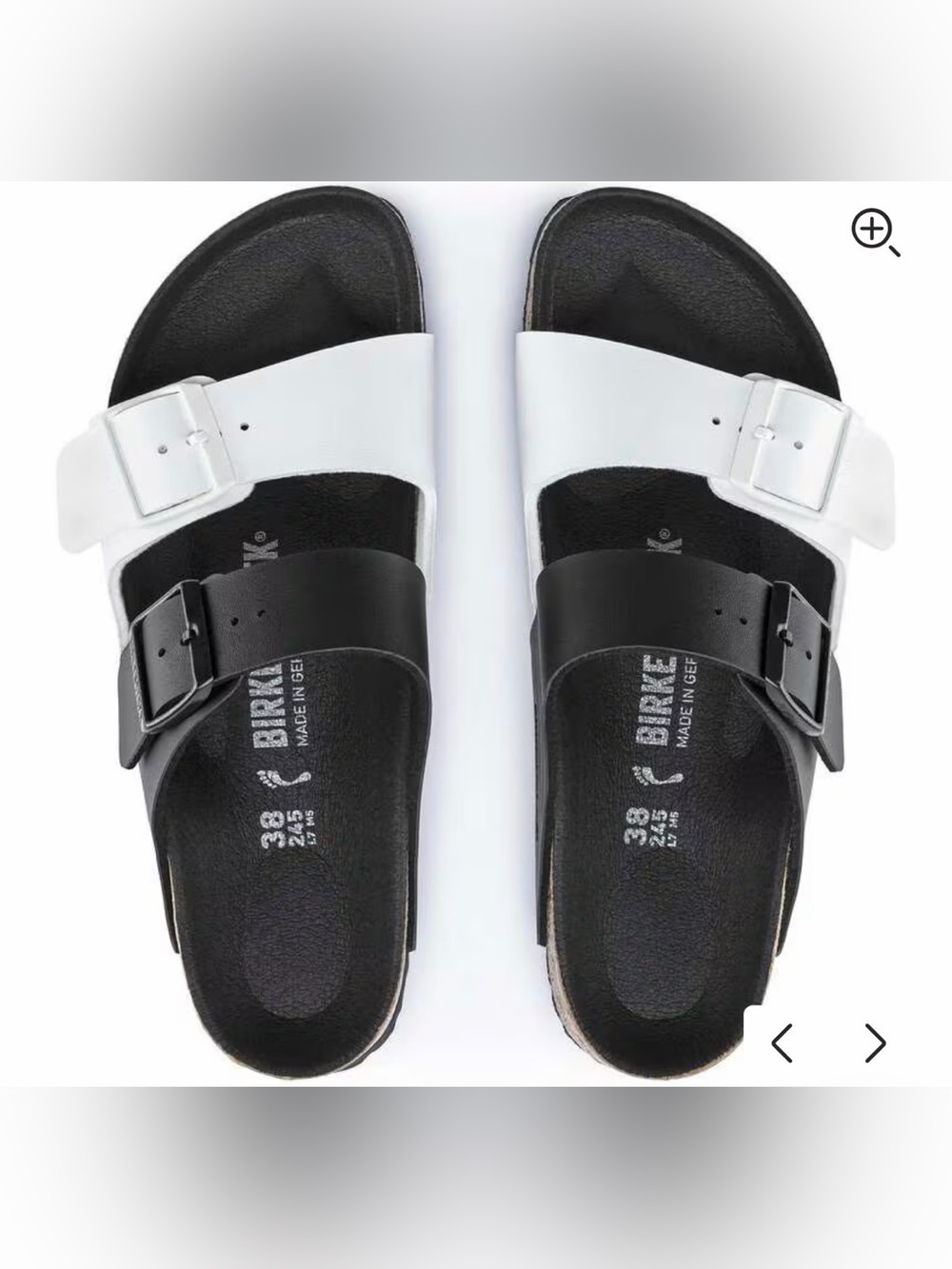 New without tags Birkenstock Arizona Split Double Strap Slides 38 Black & White